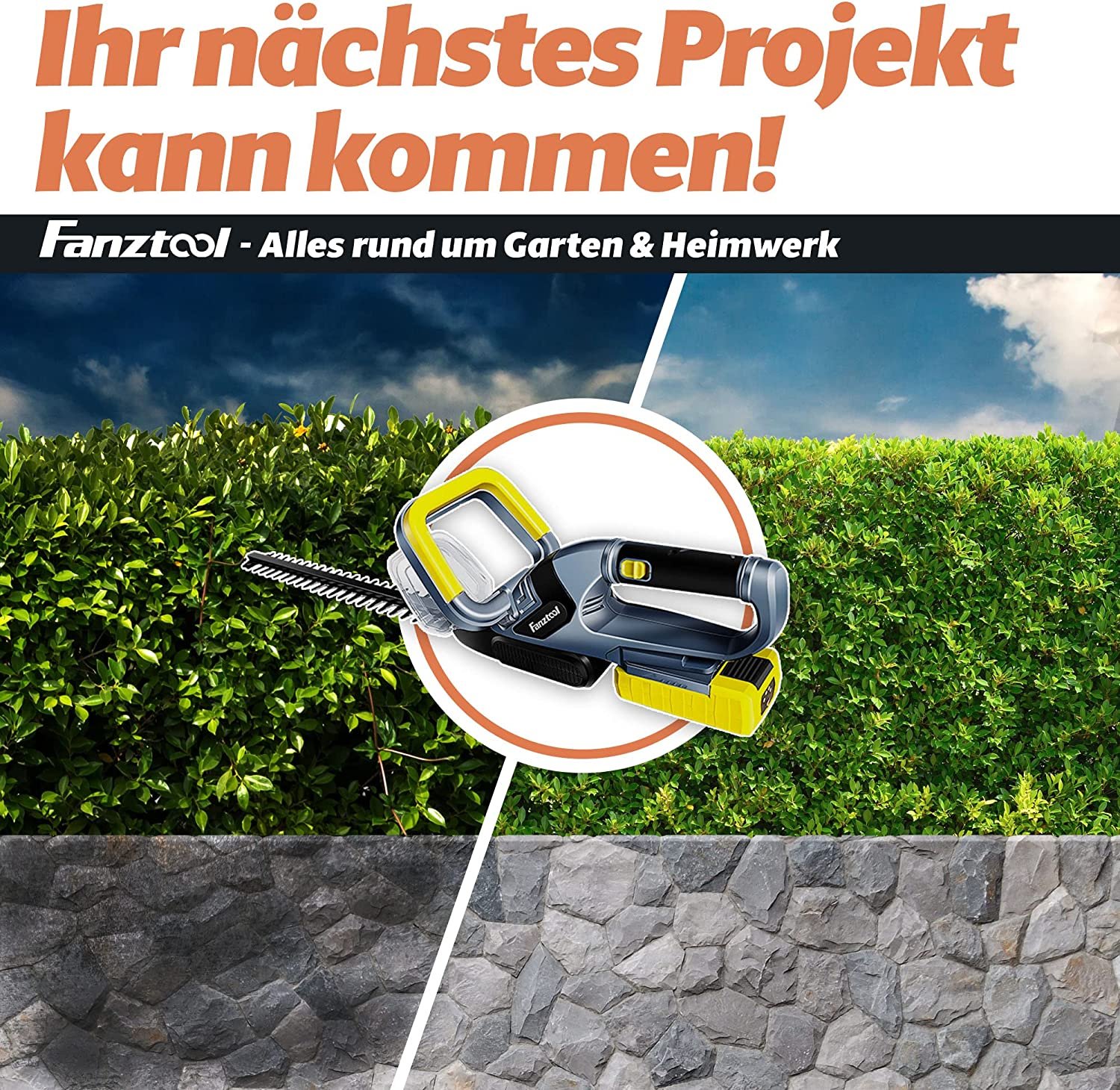 12A FANZTOOL Akku-Heckenschere (20V, 2Ah Akku, 510mm Schnittlänge, 16mm Zahnabstand, 2,4kg, inkl. Akku und Ladegerät) – Bild 6