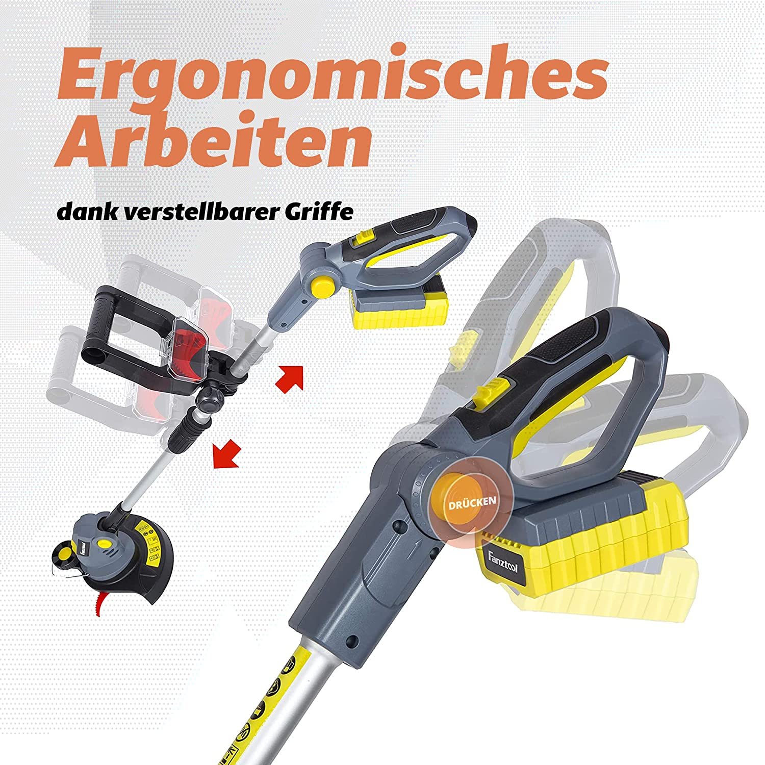 014 FANZTOOL Akku Rasentrimmer 20V, inkl. 2Ah Akku & Ladegerät, ideal für Feinschnitt und Grobschnitt – Bild 5