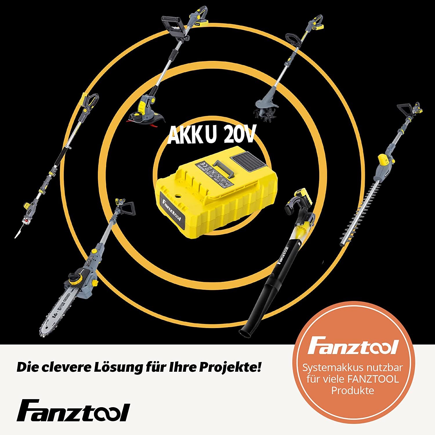 12A FANZTOOL Akku-Heckenschere (20V, 2Ah Akku, 510mm Schnittlänge, 16mm Zahnabstand, 2,4kg, inkl. Akku und Ladegerät) – Bild 7