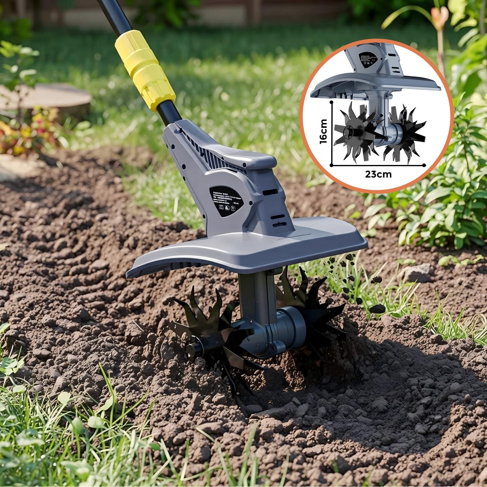 FANZTOOL Akku-Motorhacke mit 20V/4.0Ah Akku, 23cm Arbeitsbreite, 16cm Arbeitstiefe, Akku-Gartenfräse mit 4 robusten Hackmessern, Bodenhacke für kleine Beete & Garten – Bild 2