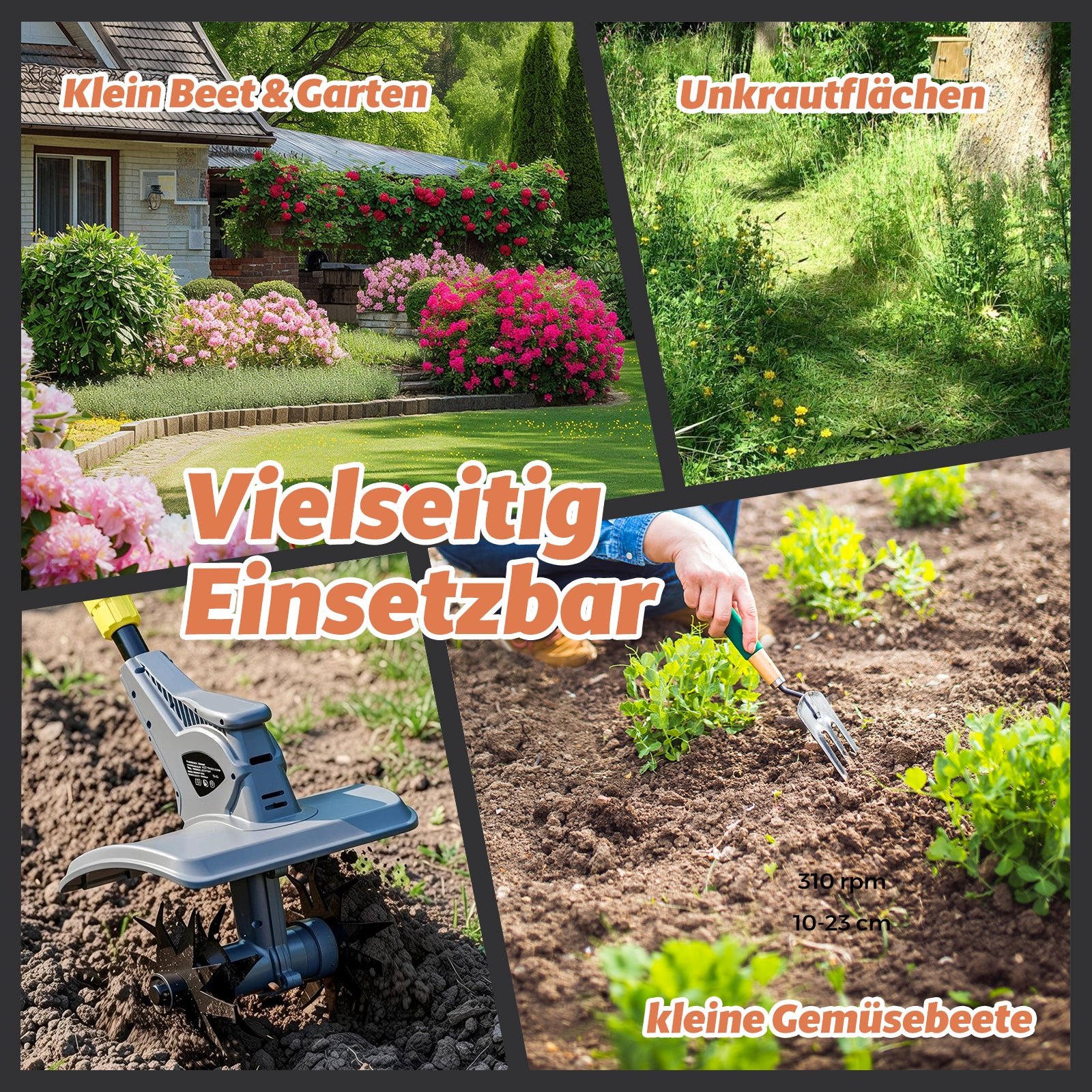 FANZTOOL Akku-Motorhacke mit 20V/4.0Ah Akku, 23cm Arbeitsbreite, 16cm Arbeitstiefe, Akku-Gartenfräse mit 4 robusten Hackmessern, Bodenhacke für kleine Beete & Garten – Bild 7