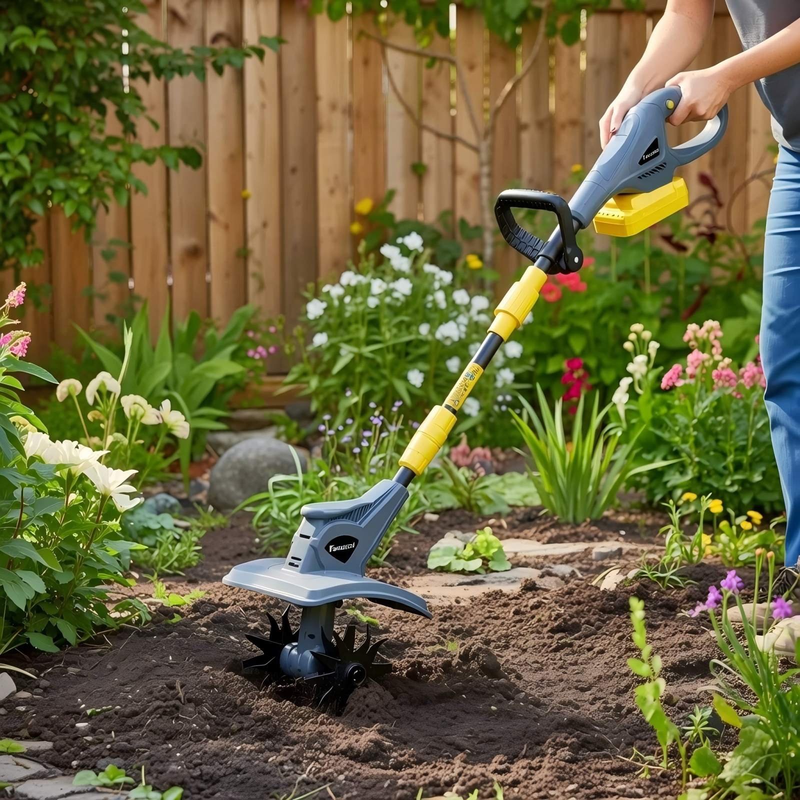 FANZTOOL Akku-Motorhacke mit 20V/4.0Ah Akku, 23cm Arbeitsbreite, 16cm Arbeitstiefe, Akku-Gartenfräse mit 4 robusten Hackmessern, Bodenhacke für kleine Beete & Garten – Bild 6