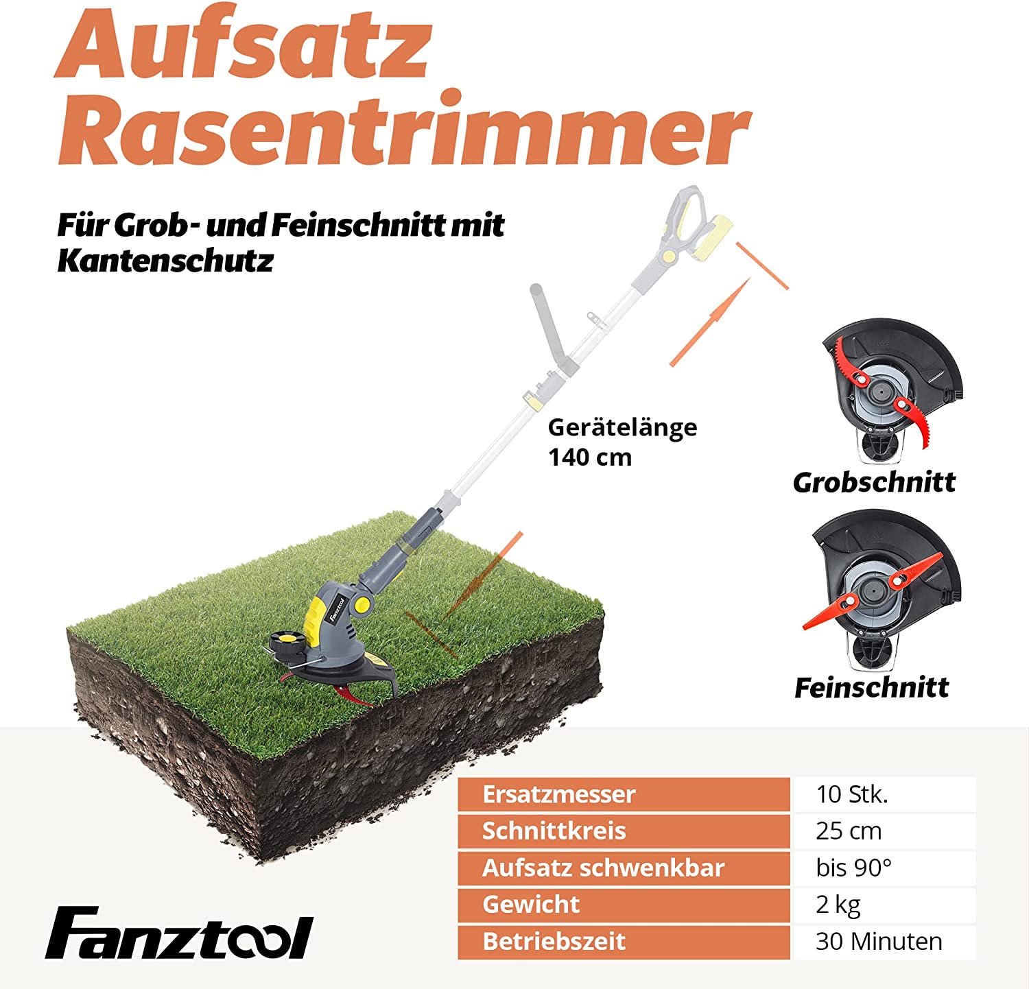 022 FANZTOOL Akku Heckenschere, Hochentaster, Rasentrimmer (3-in-1) – Bild 3