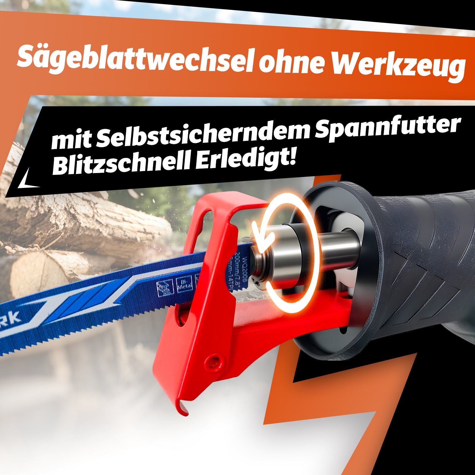 FANZWORK 1100W Säbelsäge Elektrisch – Leistungsstark mit 0–2500 SPM, LED, inkl. Sägeblatt, mit 4m Kabel – Für Holz, Metall & Kunststoff u.v.m – Werkzeugloser Klingenwechsel – Bild 3