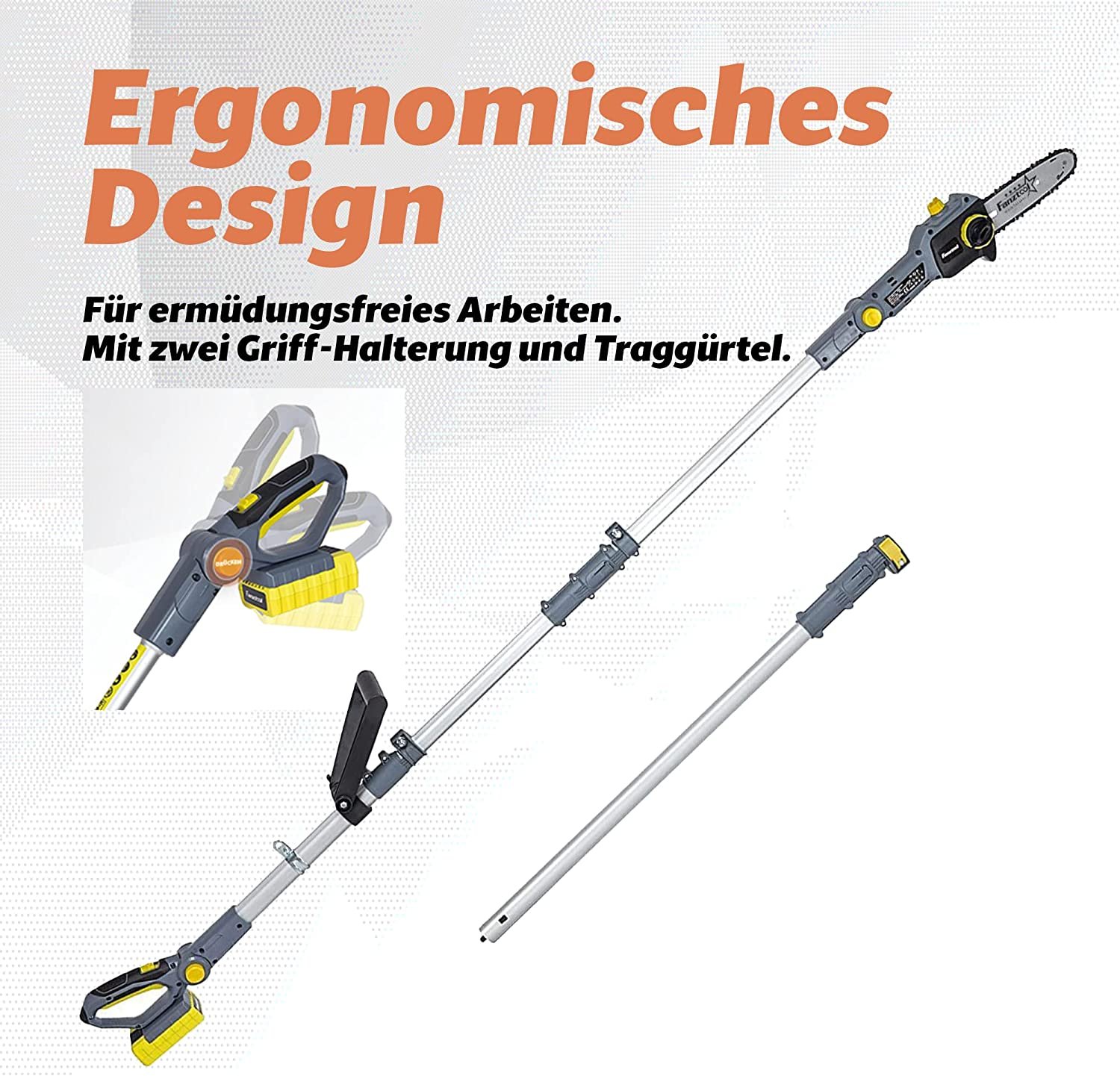 032 FANZTOOL 20V Li-Ion Akku-Hochentaster mit 2,5Ah Akku/Ladegerät, Höhe bis 5 m, leichtes Gewicht 4 kg – Bild 5