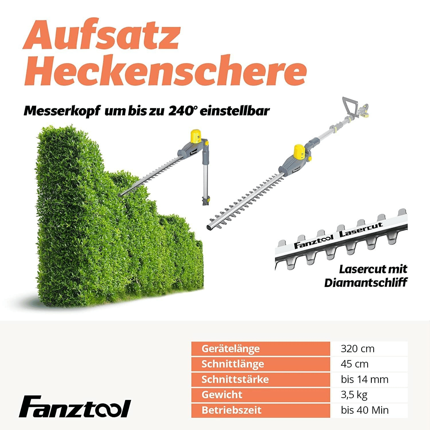 048 FANZTOOL 20V Akku 2-in-1 Hochentaster/Teleskop-Heckenschere mit 2Ah Akku & Ladegerät, Reichweite bis 5 m – Bild 3