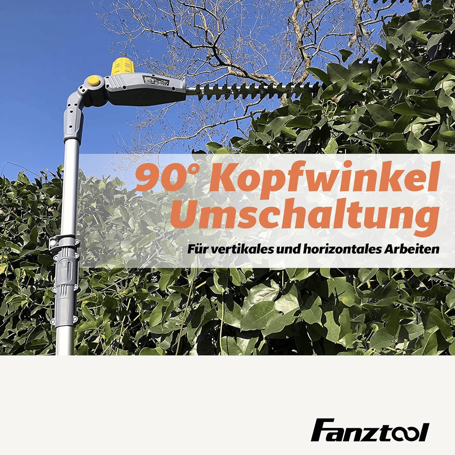 048 FANZTOOL 20V Akku 2-in-1 Hochentaster/Teleskop-Heckenschere mit 2Ah Akku & Ladegerät, Reichweite bis 5 m – Bild 4