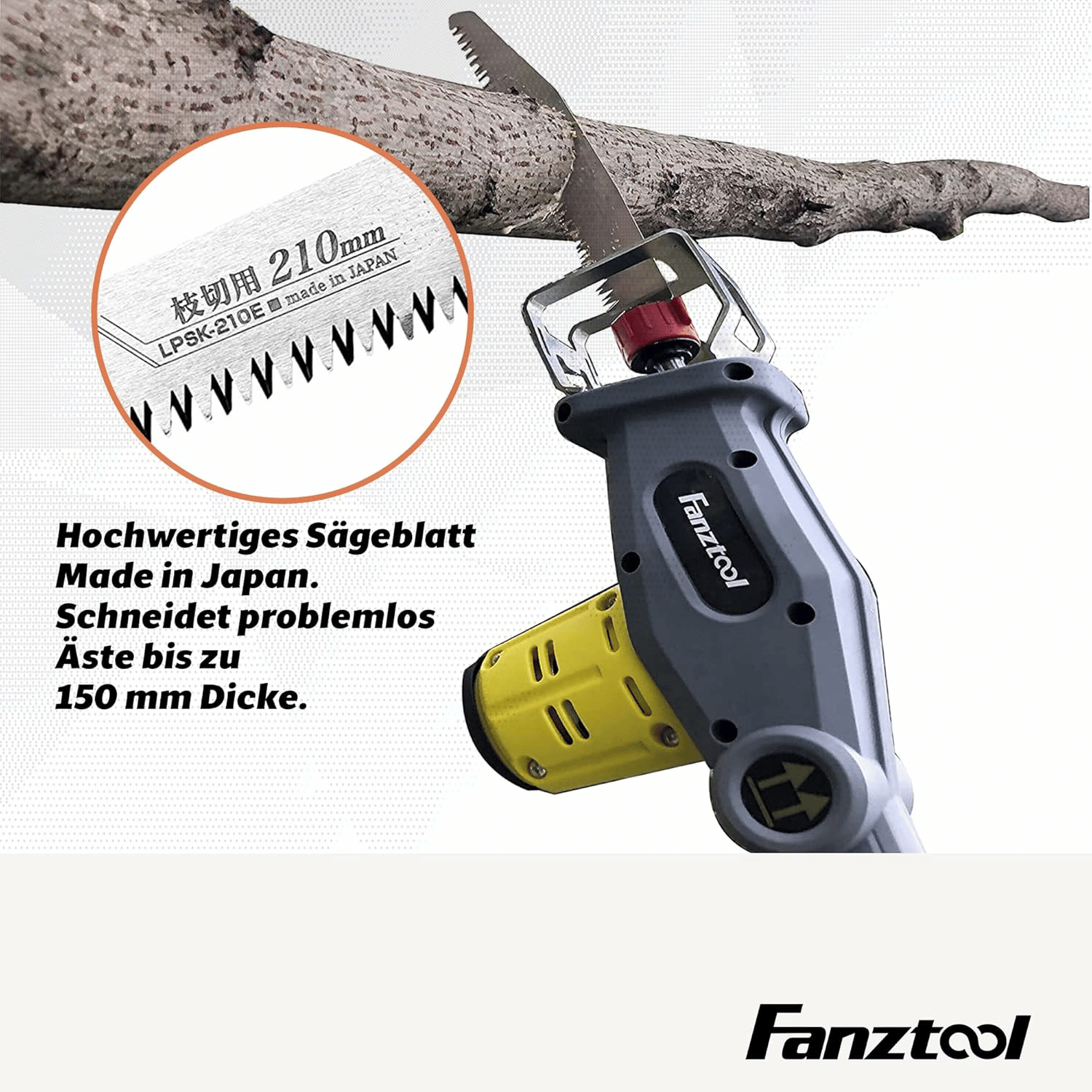 048 FANZTOOL 20V Akku 2-in-1 Hochentaster/Teleskop-Heckenschere mit 2Ah Akku & Ladegerät, Reichweite bis 5 m – Bild 6