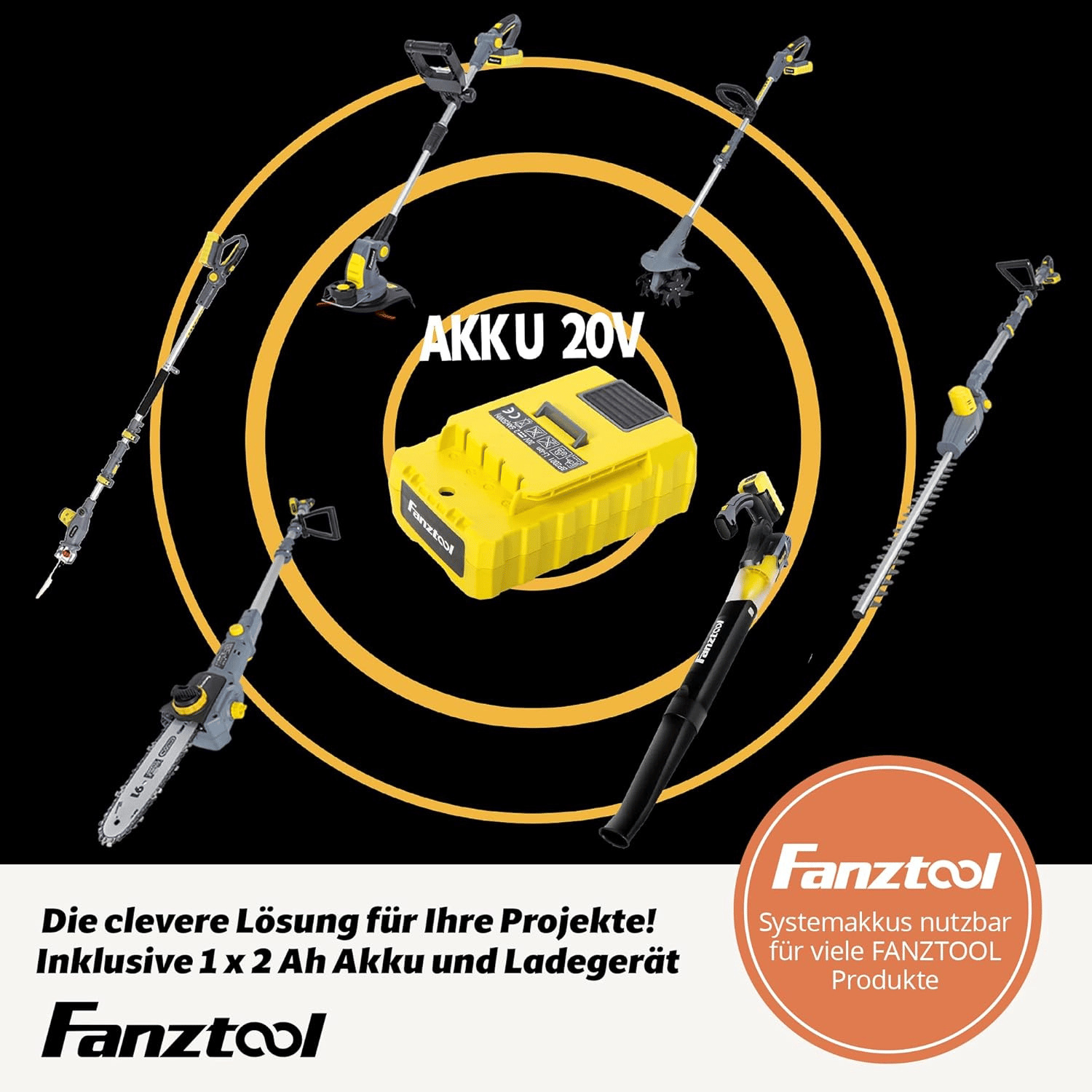 048 FANZTOOL 20V Akku 2-in-1 Hochentaster/Teleskop-Heckenschere mit 2Ah Akku & Ladegerät, Reichweite bis 5 m – Bild 7