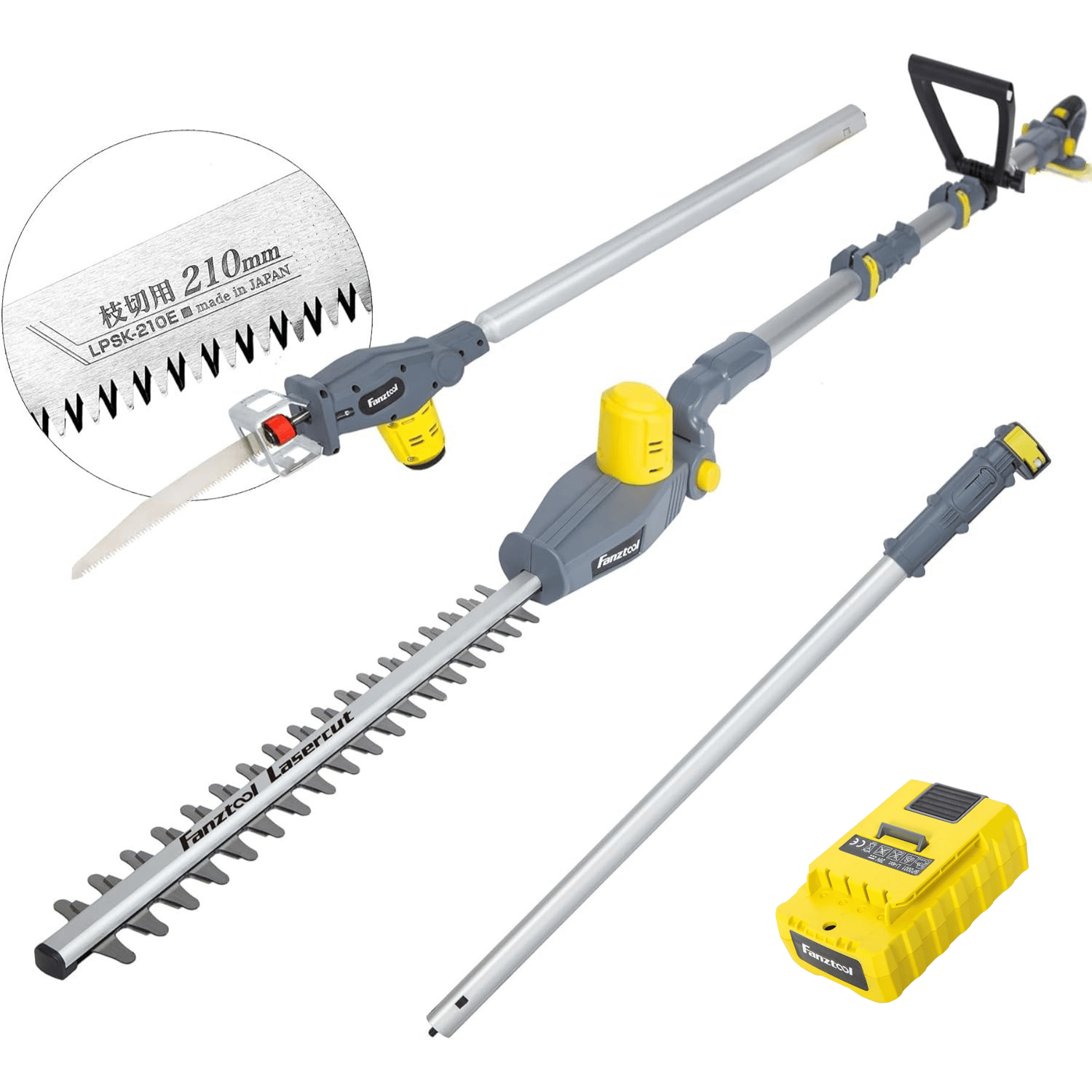 048 FANZTOOL 20V Akku 2-in-1 Hochentaster/Teleskop-Heckenschere mit 2Ah Akku & Ladegerät, Reichweite bis 5 m