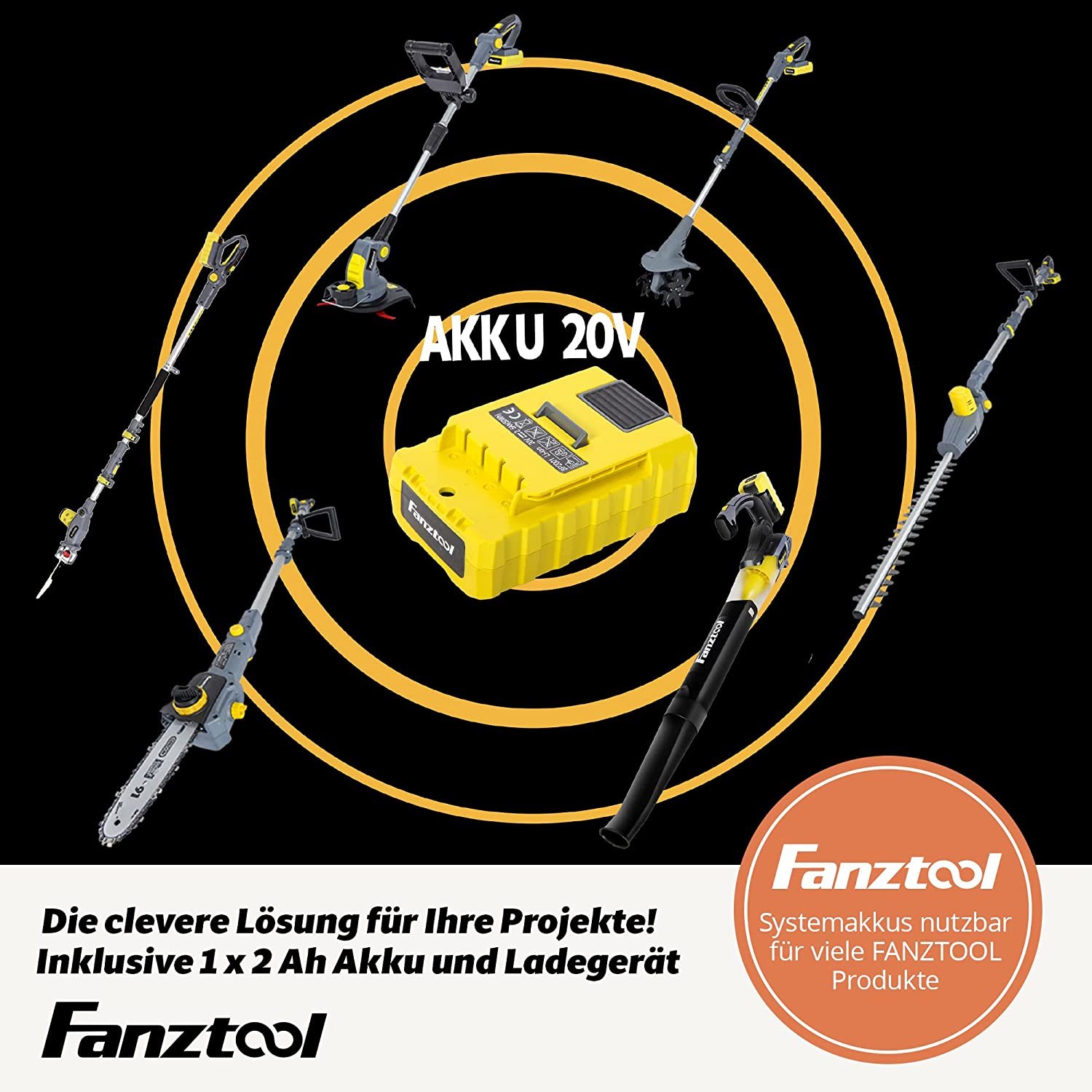 022 FANZTOOL Akku Heckenschere, Hochentaster, Rasentrimmer (3-in-1) – Bild 7
