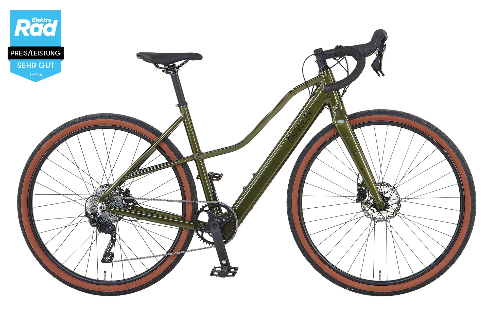 Graveler 1.0 – E-Gravel E-Bike 28" | olivgrün metallic | Trapez-Rahmen | RH 48 cm