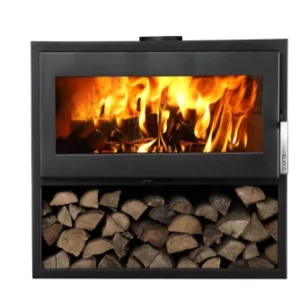 Holzofen LARRY BÛCHER aus Stahl 8.5 kW luftdicht mit Holzfach