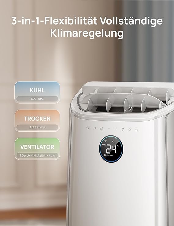 DREO Mobiles Klimagerät 12000 BTU – 3-in-1 Klimaanlage mit Kühl-, Ventilator- und Entfeuchtungsfunktion – Bild 4
