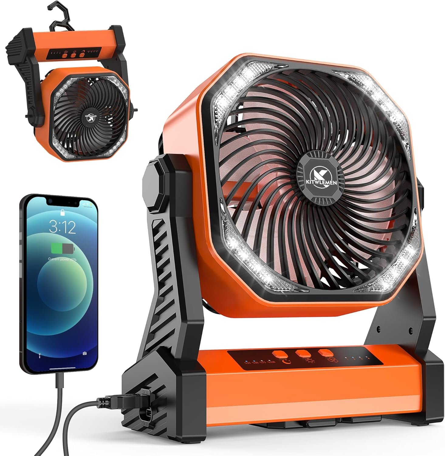 KITWLEMEN Akku-Campingventilator 20000 mAh mit LED-Licht
