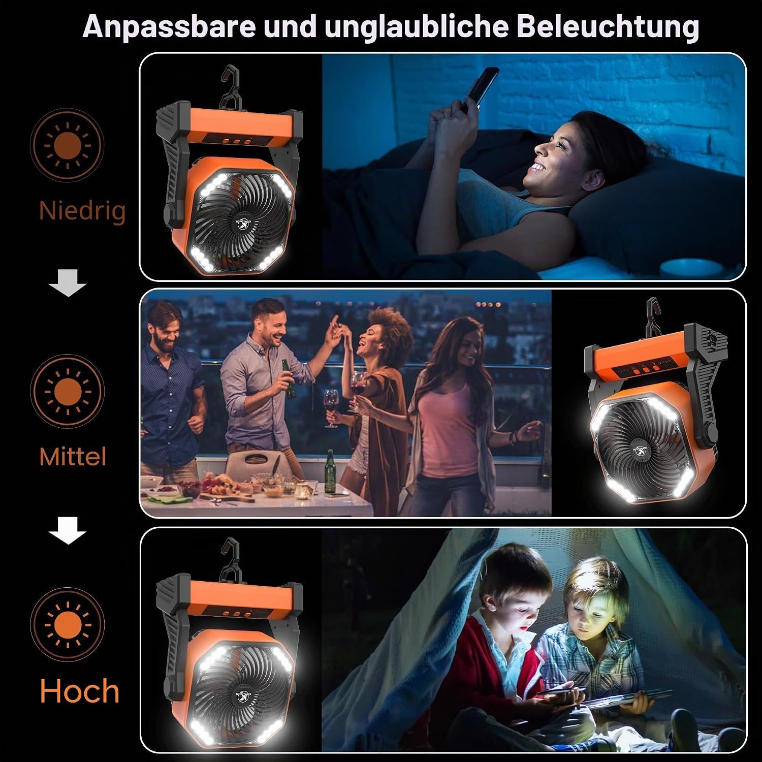 KITWLEMEN Akku-Campingventilator 20000 mAh mit LED-Licht – Bild 4