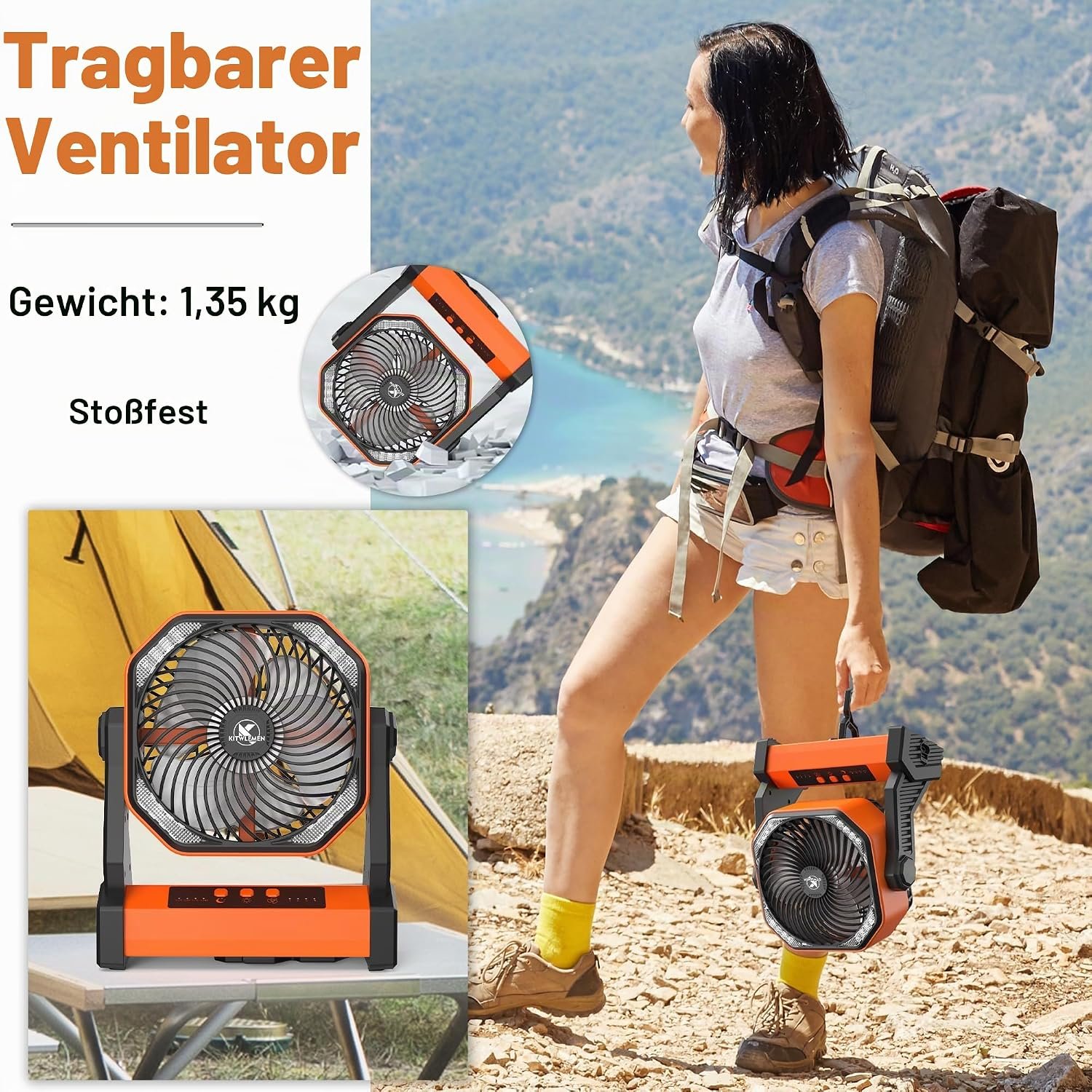 KITWLEMEN Akku-Campingventilator 20000 mAh mit LED-Licht – Bild 6