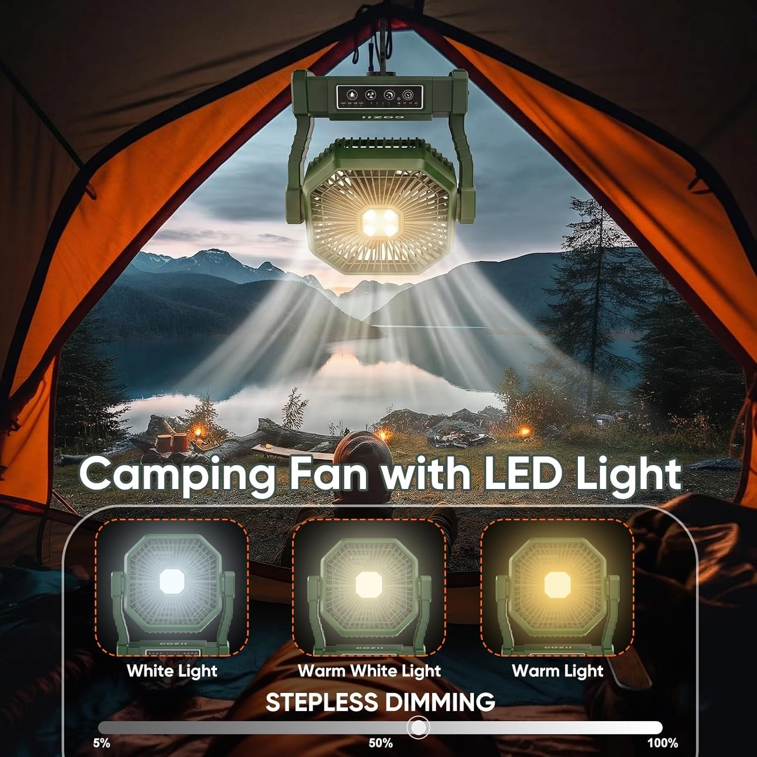 COZII Akku-Campingventilator 20000 mAh mit LED-Licht – Bild 6