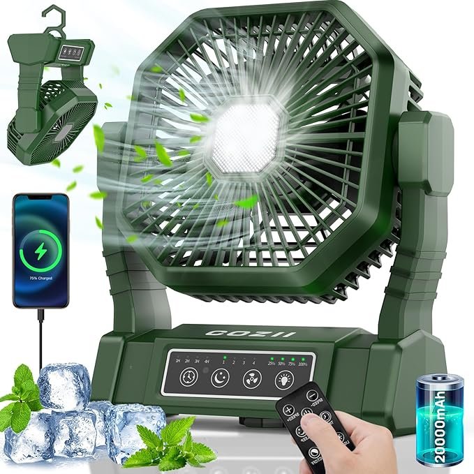 COZII Akku-Campingventilator 20000 mAh mit LED-Licht