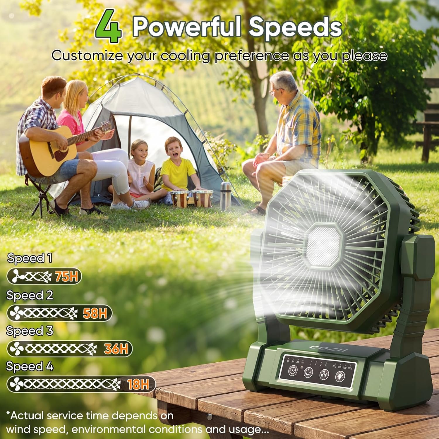 COZII Akku-Campingventilator 20000 mAh mit LED-Licht – Bild 3