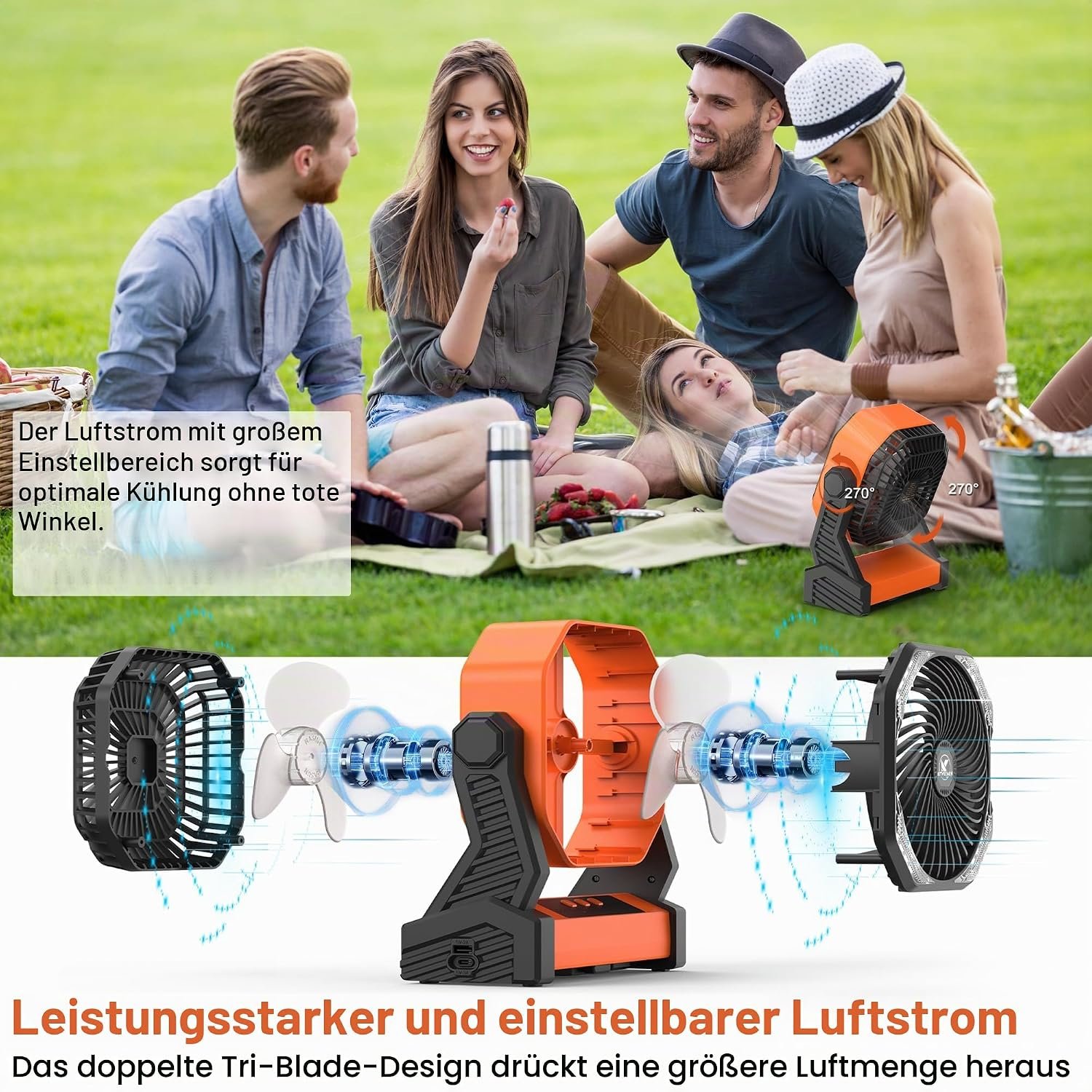 KITWLEMEN Akku-Campingventilator 20000 mAh mit LED-Licht – Bild 3