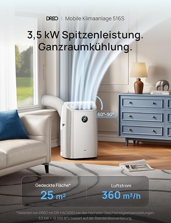 DREO Mobiles Klimagerät 12000 BTU – 3-in-1 Klimaanlage mit Kühl-, Ventilator- und Entfeuchtungsfunktion – Bild 2