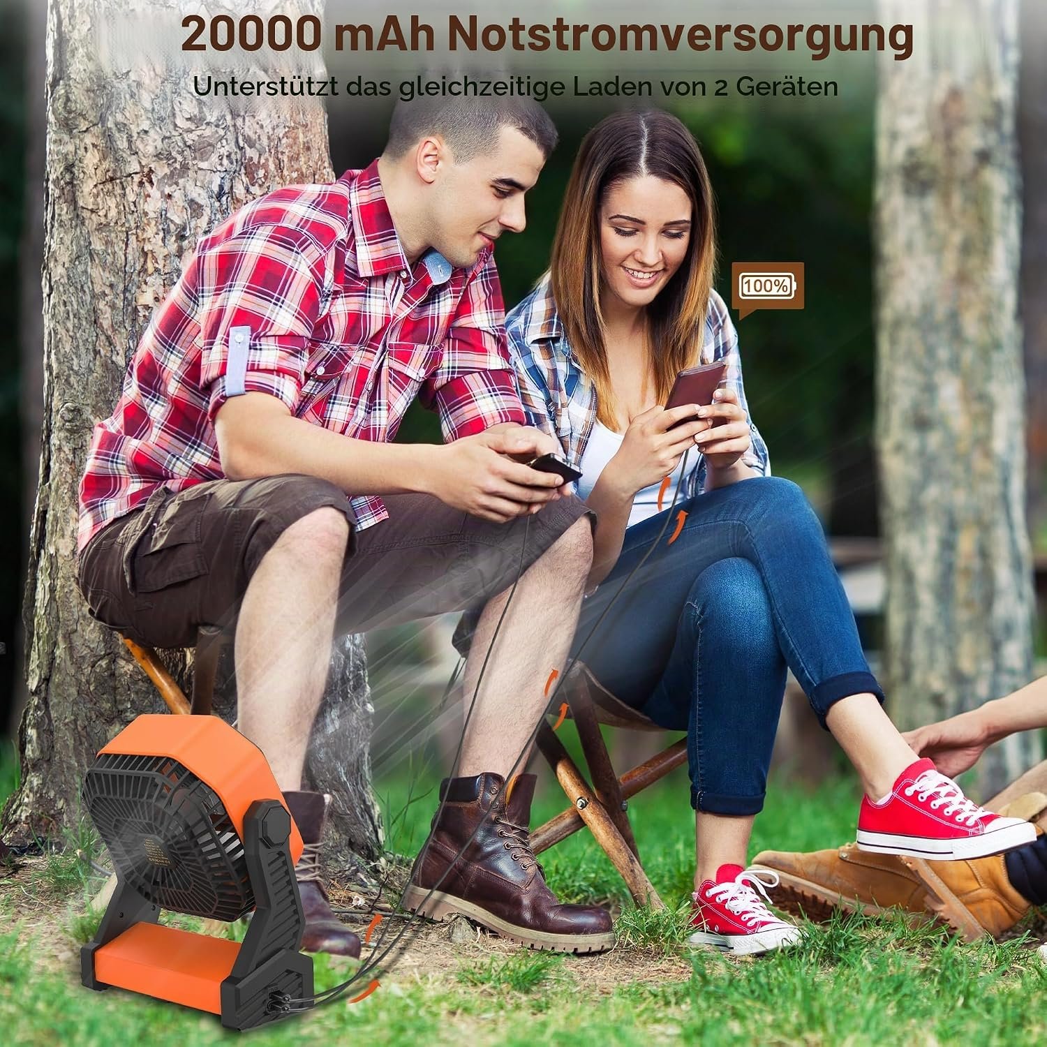 KITWLEMEN Akku-Campingventilator 20000 mAh mit LED-Licht – Bild 5