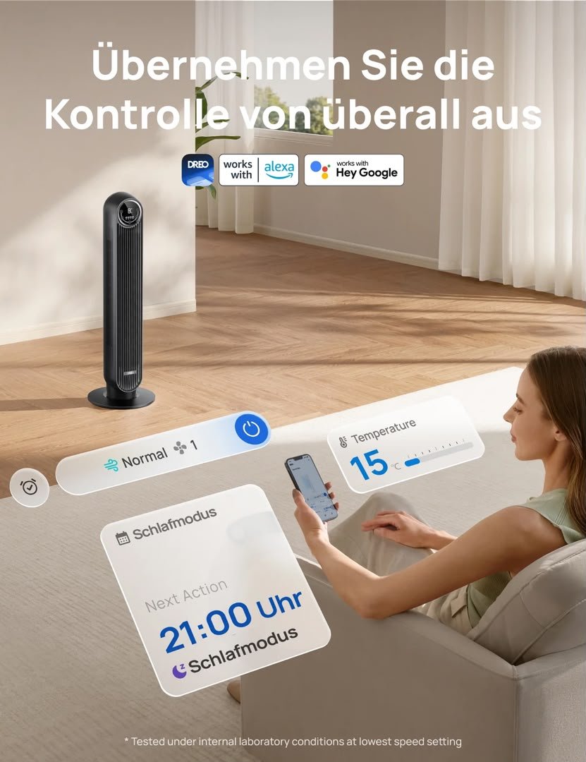 DREO 307S Smart Turmventilator – 8 Geschwindigkeiten, App-Steuerung & 90° Oszillation – Bild 6