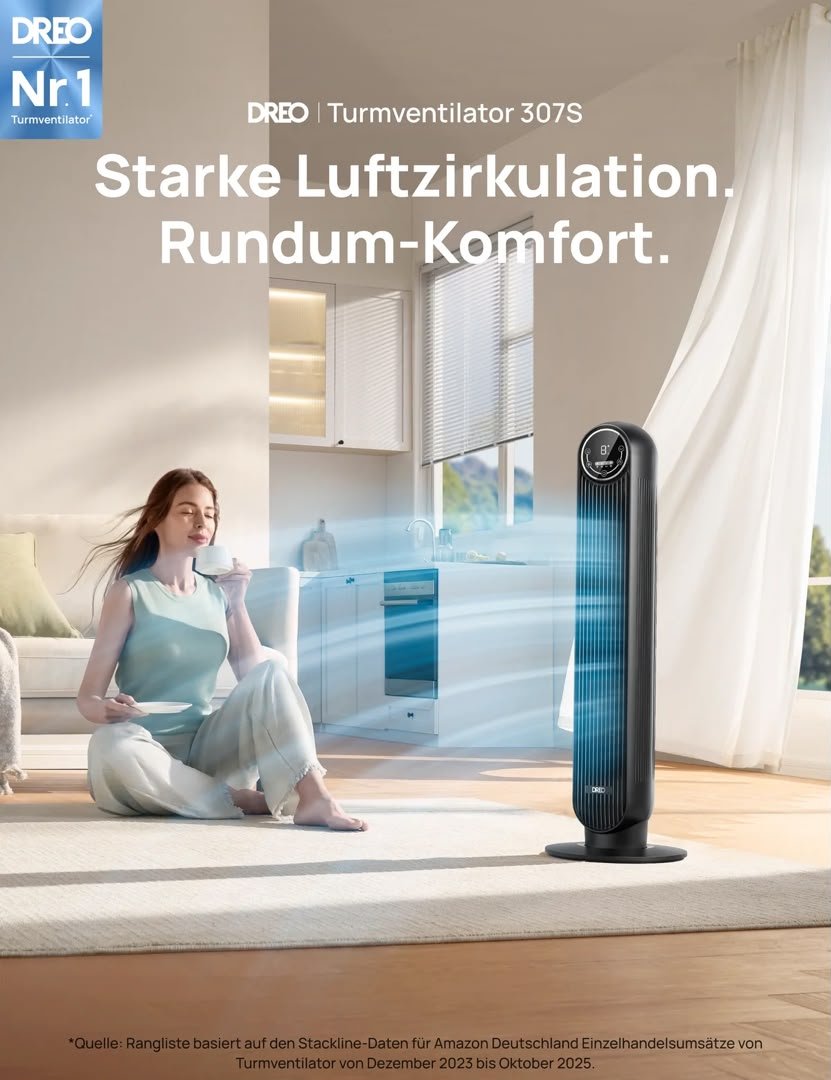 DREO 307S Smart Turmventilator – 8 Geschwindigkeiten, App-Steuerung & 90° Oszillation – Bild 2