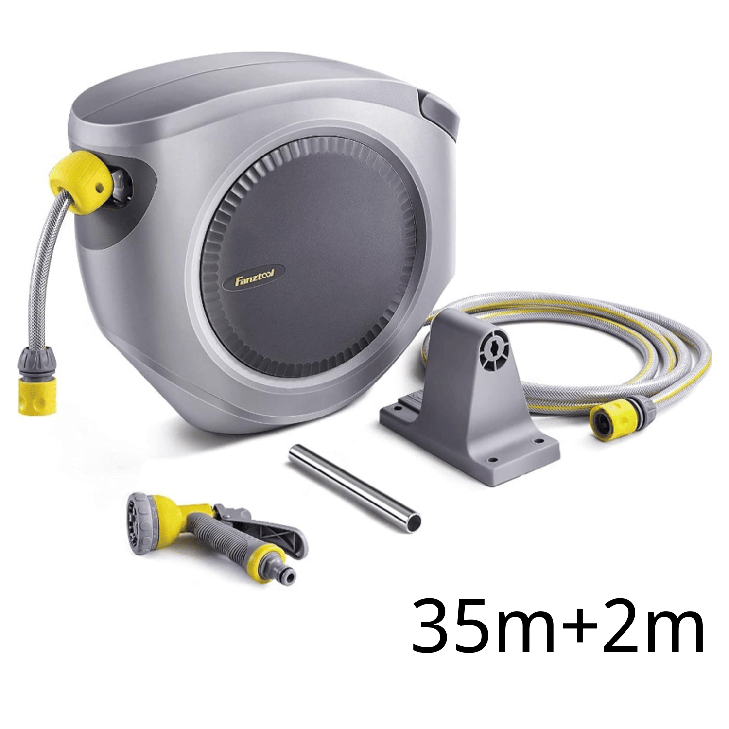 Automatischer Gartenschlauchaufroller 35m+2m 1/2" mit Wandhalterung inkl. 8-Funktionen-Multi-Handbrause | Automatik Einrollen | 180° Schwenkbar | Gartenschlauch RoHS geprüft