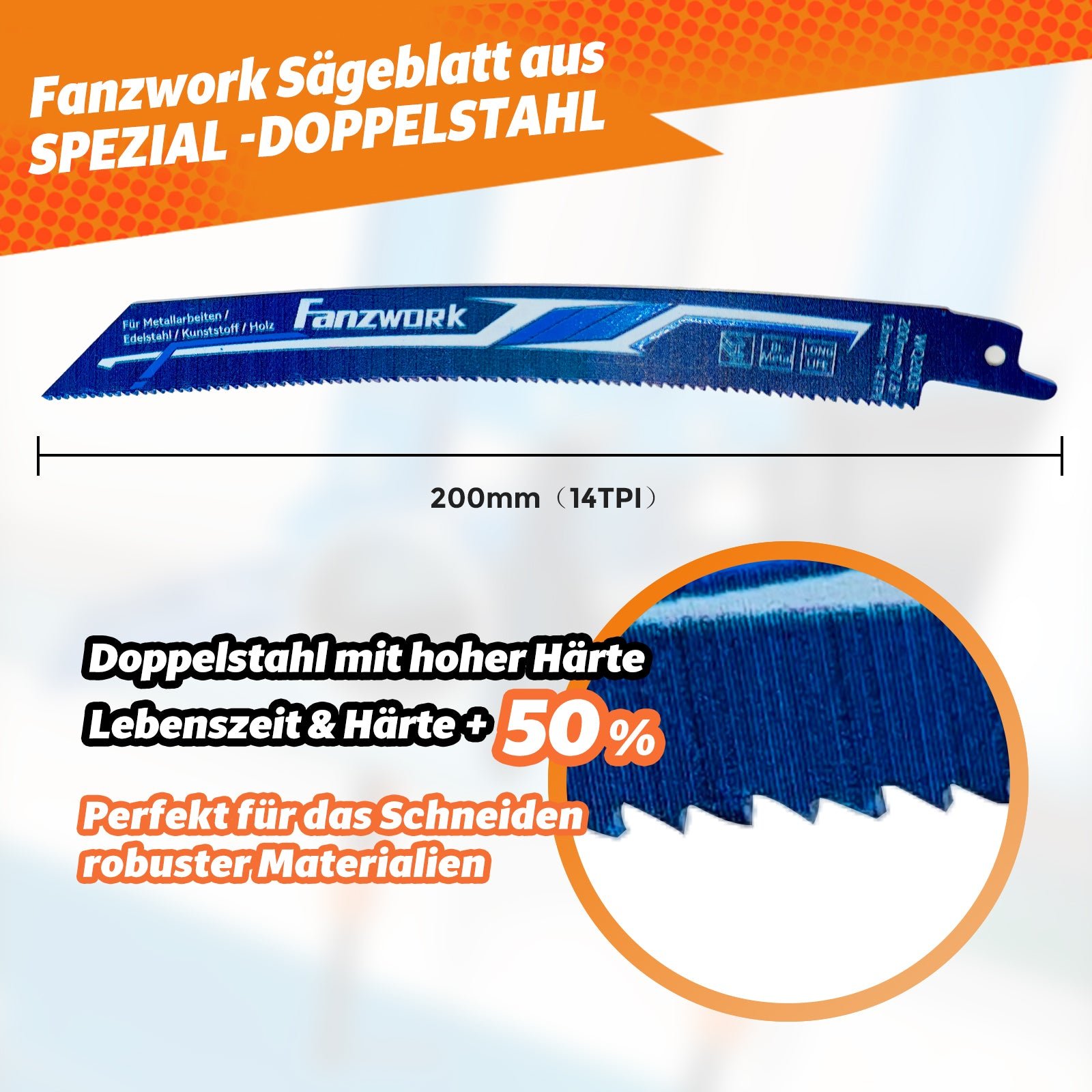 FANZWORK 1100W Säbelsäge Elektrisch – Leistungsstark mit 0–2500 SPM, LED, inkl. Sägeblatt, mit 4m Kabel – Für Holz, Metall & Kunststoff u.v.m – Werkzeugloser Klingenwechsel – Bild 2
